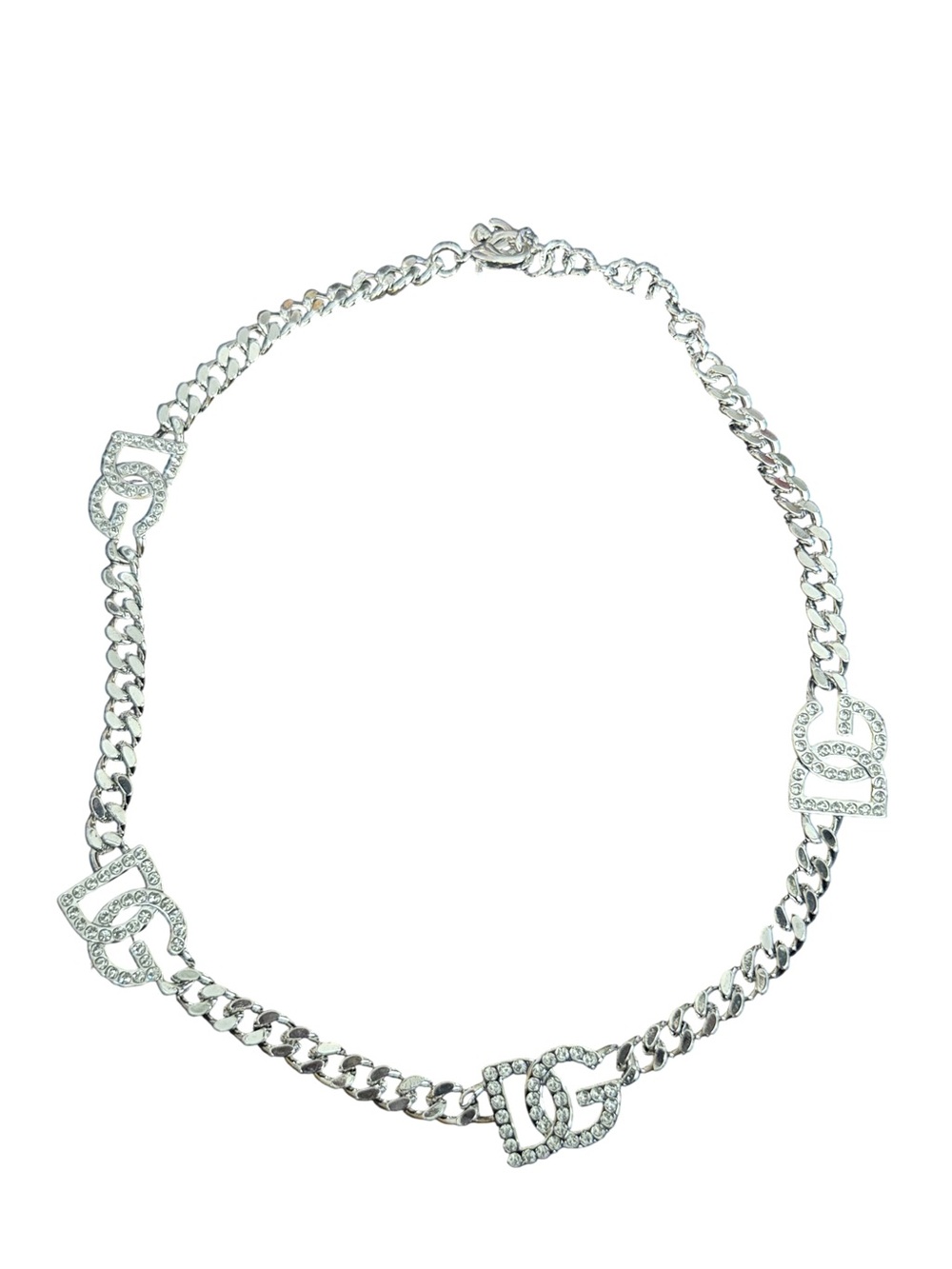 Silver D&G Crystal Link Chain Necklace - Elegant Women's Jewelry - Picture 2 of 7